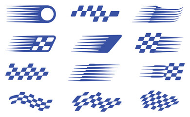 Obraz premium Collection of Blue Racing Flags and Speed Lines Vector Graphics