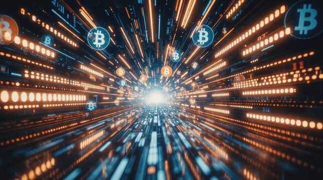 Abstract digital tunnel of bitcoin and data streams