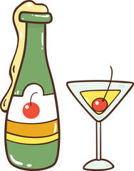 Champagne celebration cartoon doodle hand drawn