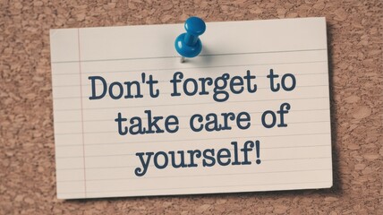 Reminder to take care of yourself pinned to a corkboard