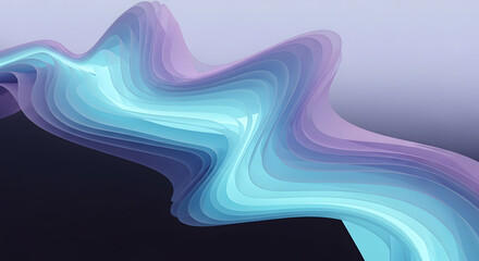 Mesmerizing abstract flowing waves of cyan and lavender blend into a gradient for modern design backgrounds