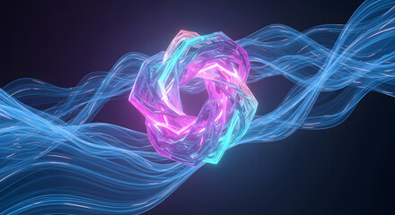 Vibrant abstract fractal energy flows through glowing geometric nexus, creating a dynamic and futuristic visual experience.