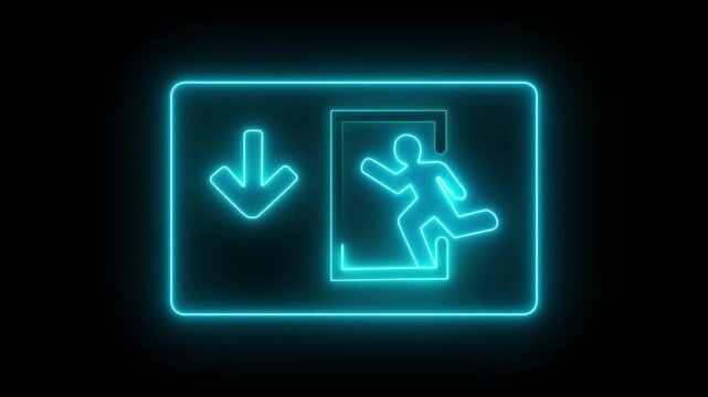 Neon Emergency Exit Sign. Right side green color emergency exit icon