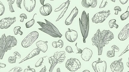 Vegetable Sketch Illustration Seamless Background