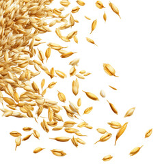 Golden Oat Grains Scattered. Symbol Of Nutrition And Whole Grain Health Benefits Isolated On Transparent Background