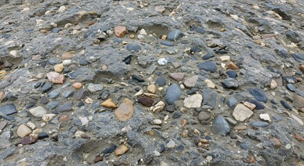 The texture of conglomerate rock with embedded stones.