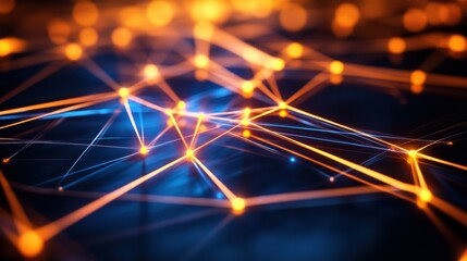 Colors of connection in a digital network showcasing vibrant lines and nodes illuminated in blue and orange tones