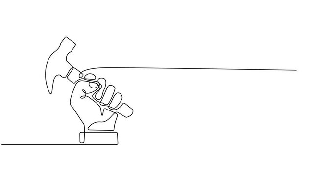 one line drawing of isolated vector object hammer Hammer construction Continuous single one line drawing illustration art vector design, Continuous one line drawing of hammer. One line of hammer.