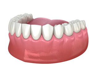 Obraz premium 3D render showcases clean, white teeth nestled in pink gums, on a black background, creating a bright, focused dental view