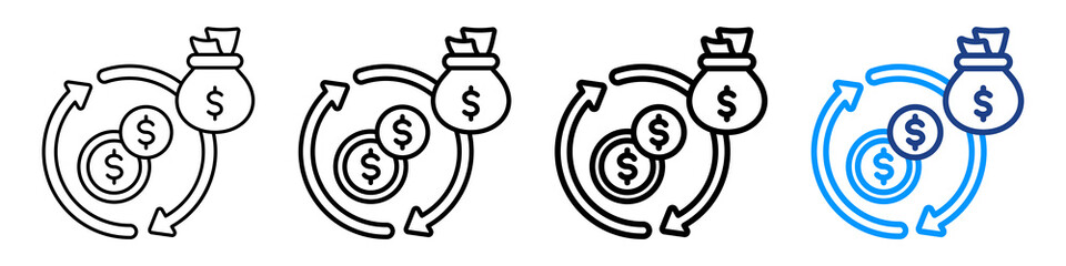 Cash Flow Icon Different Style Outline Collection Set.