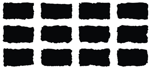 Jagged rectangle. Set of Paper torn, jagged edge rectangle shape. Rough edge rectangle frame. Rectangle torn paper shape. Headline, calligraphy border, isolated on white background.