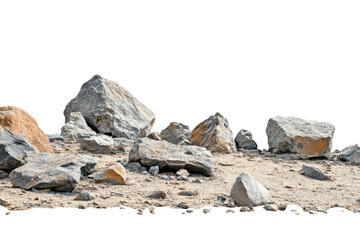 Rocky Terrain With Large Boulders. Natural Landscape And Geology Concept Isolated On Transparent Background