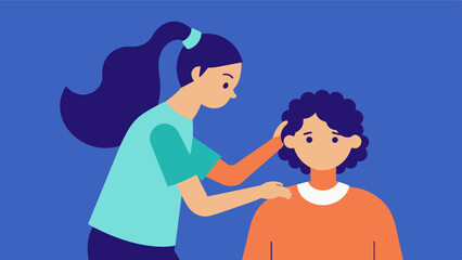 A caregiver aiding a person with epilepsy to brush their hair promoting selfcare and helping maintain good hygiene habits during periods of seizures.. Vector illustration