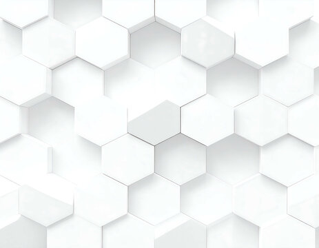 A 3D, white hexagon pattern with varying heights and soft shadows creates a textured geometric surface - Powered by Adobe