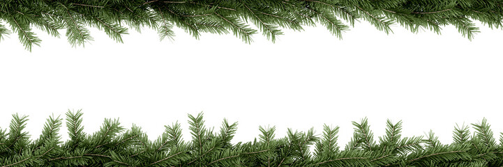 Christmas tree branches frame isolated on white