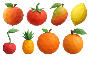 Obraz premium PNG Geometric colorful polygonal fruit, element set on transparent background