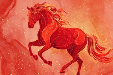 Red fire horse spirit running with passion