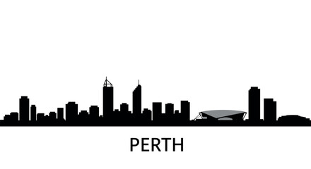 Naklejka premium Perth city skyline silhouette with iconic landmarks and modern architecture