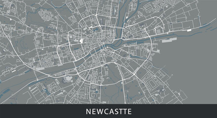 Detailed urban map of newcastle city layout in grey and blue tones