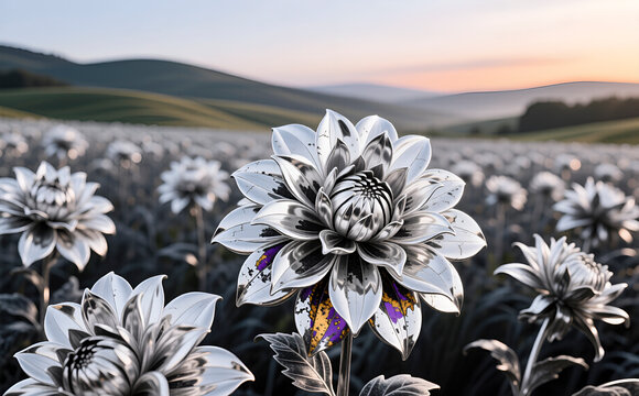 Dense dahlias precision-ground from sintered tungsten carbide under clear morning light. Diamond-polished surfaces reveal cobalt binder phases and micron-scale grain structure. PVD coatings and temper