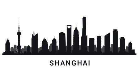 Naklejka premium Shanghai cityscape silhouette featuring iconic skyscrapers in black