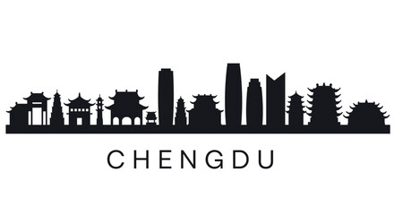 Obraz premium Chengdu cityscape silhouette with landmarks and skyscrapers