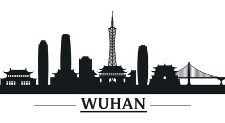 Obraz premium Wuhan city skyline silhouette with landmarks and modern skyscrapers