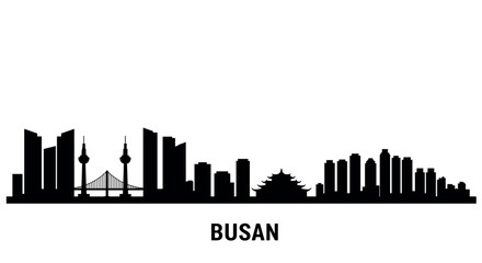 Fototapeta premium Silhouette of busan city skyline with iconic landmarks in modern design