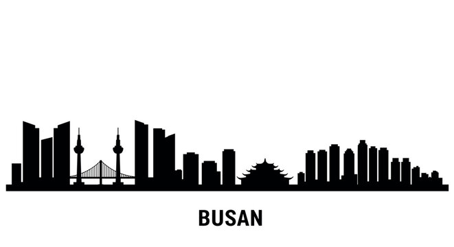 Silhouette of busan city skyline with iconic landmarks in modern design