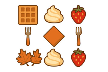 Delicious autumn breakfast featuring waffle, whipped cream, strawberries, and maple leaves