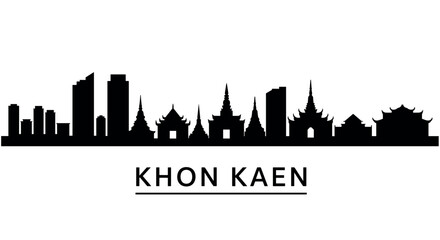 Naklejka premium Khon kaen cityscape silhouette: iconic skyline with temples and modern architecture