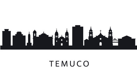 Temuco cityscape silhouette featuring iconic landmarks in modern urban style