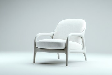 A modern white sofa capturing ephemeral elegance with delicate precision against a soft gray gradient background