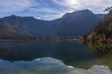 Lake landscape. Picturesque mountain lake Offensee located in the Salzkammergut region (Salt Chamber) in Upper Austria