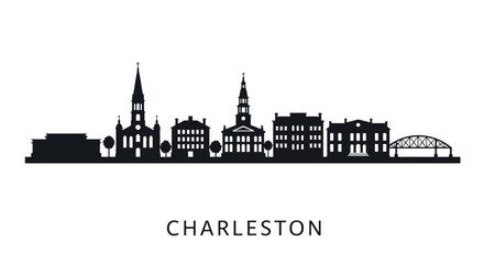Obraz premium Charleston cityscape silhouette featuring iconic historic buildings