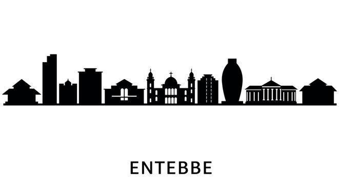 Entebbe city skyline silhouette in black and white