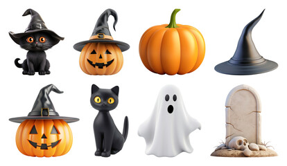 PNG Halloween icons with spooky charm, element set on transparent background
