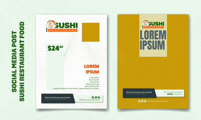 Obraz premium Portrait social media post template in white yellow background for sushi food advertisement