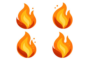 Four vibrant stylized fire icons representing heat energy and combustion symbols