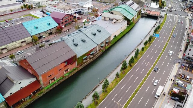 小樽の街中を空撮