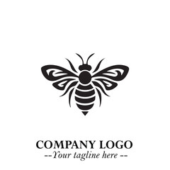 Stylish Bee Logo Symbol in Black on White Background with Minimalist and Modern Elegant Design
