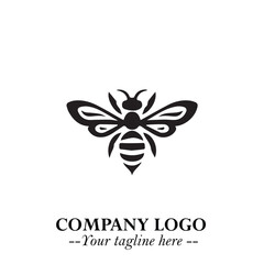 Stylish Bee Logo Symbol in Black on White Background with Minimalist and Modern Elegant Design
