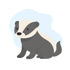 A Charming Illustration of a Badger with Distinctive Black and White Markings Set Against a Calm. Forest animal and Woodland fauna