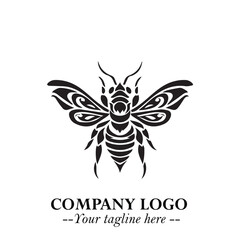 Stylish Bee Logo Symbol in Black on White Background with Minimalist and Modern Elegant Design
