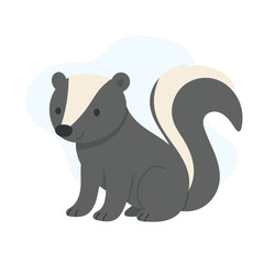 Charming Cartoon Skunk Sitting Peacefully Against a Soft Background, Showcasing Its Unique Striped Tail . Forest animal and Woodland fauna