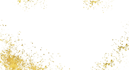 Abstract golden and purple sparkles and dust particles scattered across a dark background isolated on transparent background