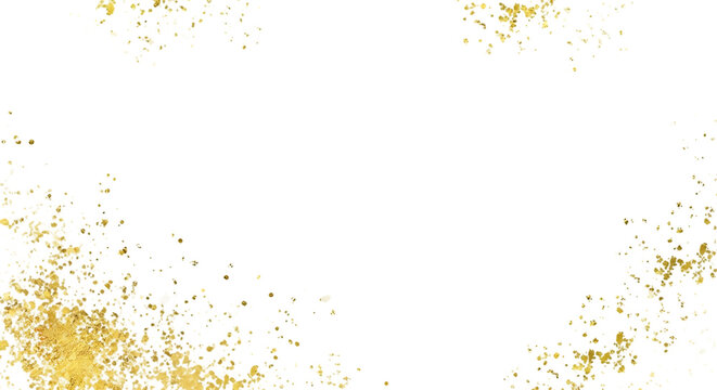 Abstract golden and purple sparkles and dust particles scattered across a dark background isolated on transparent background
