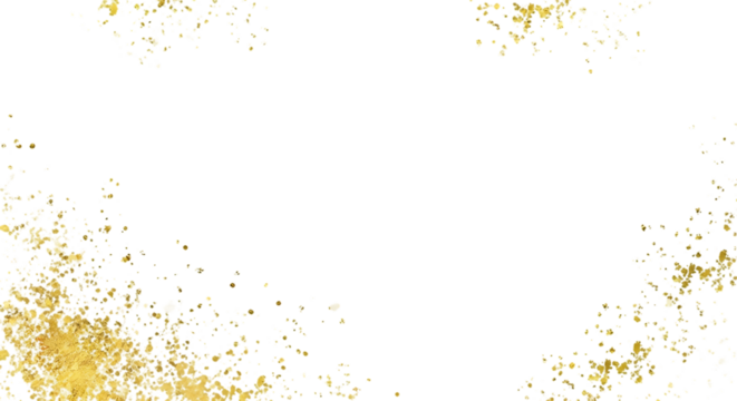 Abstract golden and purple sparkles and dust particles scattered across a dark background isolated on transparent background