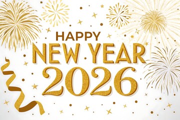 Happy New Year 2026 Celebration With Golden Fireworks And Confetti


