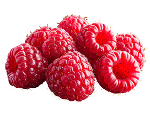 A cluster of vibrant, ripe raspberries arranged on a black background, showcasing their detailed texture and juicy appearance